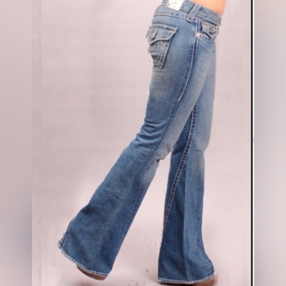 True Religion Disco Joey Big T Flare blue jeans with crystals size 27 Inseam 34" - Picture 1 of 10